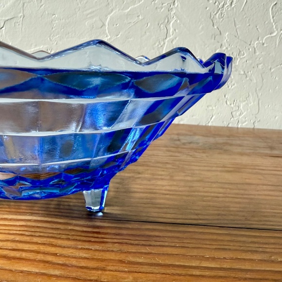 Vintage Indiana Glass Whitehall Blue Glass Bowl | 10" Footed Sawtooth Edge - Picture 11 of 15